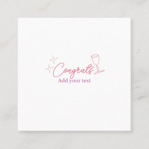 Tarjeta De Visita Cuadrada copa de vino congrats estrellas rosa pastel negrit