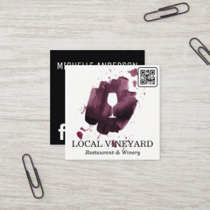 Tarjeta De Visita Cuadrada Copa de vino   Pincel expresivo   Código QR