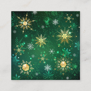 Tarjeta De Visita Cuadrada Copo de nieve dorado de Navidad sobre fondo verde