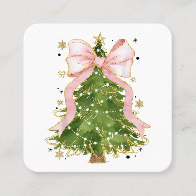 Tarjeta De Visita Cuadrada Coquette Bow Christmas Tree Holiday Outfit W (Anverso)