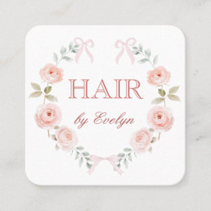 Tarjeta De Visita Cuadrada Coquette Rosas Wreath Hair Business Card