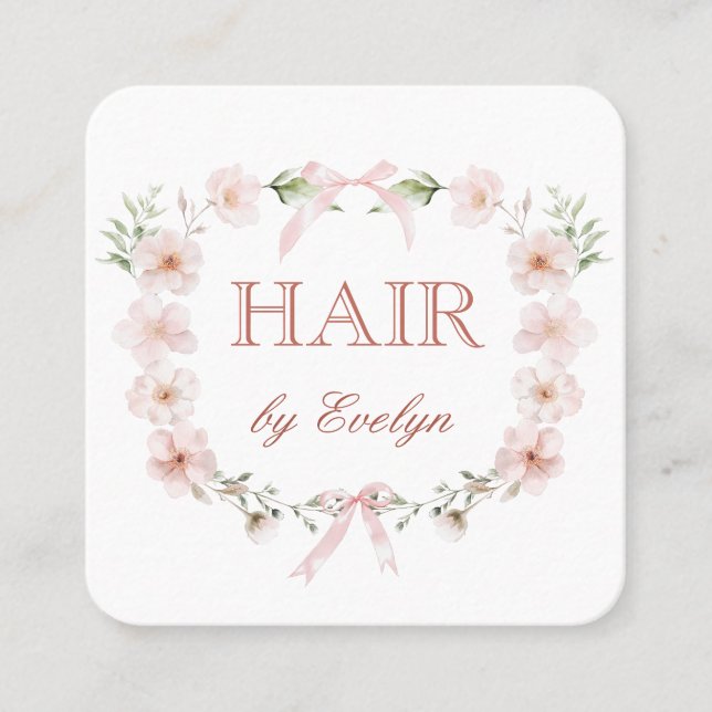 Tarjeta De Visita Cuadrada Coquette Wildflowers Frame Hair Business Card (Anverso)