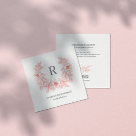 Tarjeta De Visita Cuadrada Coral Magnolia Wreath Monograma icono de medios so