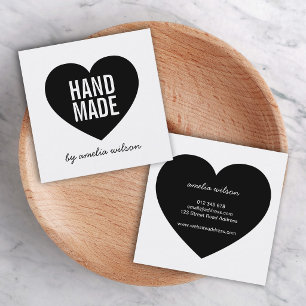 Tarjeta De Visita Cuadrada Corazón blanco y negro minimalista moderno hecho a