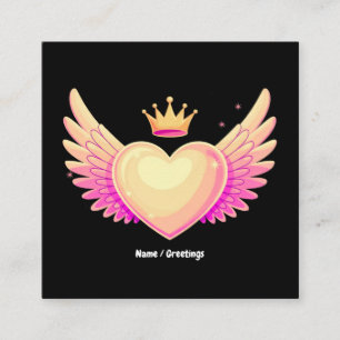 Tarjeta De Visita Cuadrada Corazón de ángel con alas rosadas de Guay y toque 