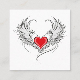 Tarjeta De Visita Cuadrada Corazón de Ángel Rojo con alas