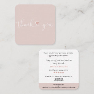 Tarjeta De Visita Cuadrada corazón rosa rubio moderno gracias por tu pedido