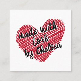 Tarjeta De Visita Cuadrada Corazón Sketchy Rojo "hecho con amor"