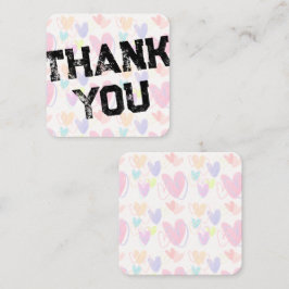 Tarjeta De Visita Cuadrada Corazones Multicolor Grunge Gracias