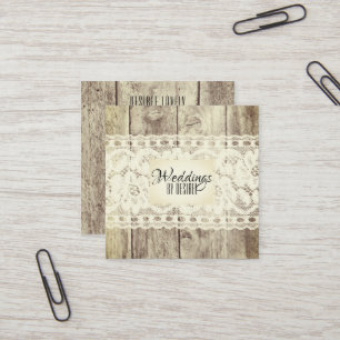 Tarjeta De Visita Cuadrada Cordón floral de la boda del vintage de madera