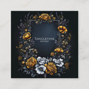 Tarjeta De Visita Cuadrada Coro floral de oro negro gótico Academia oscura