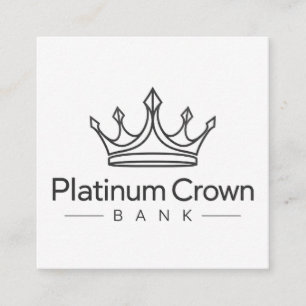 Tarjeta De Visita Cuadrada Corona cuadrada minimalista blanca y platino para