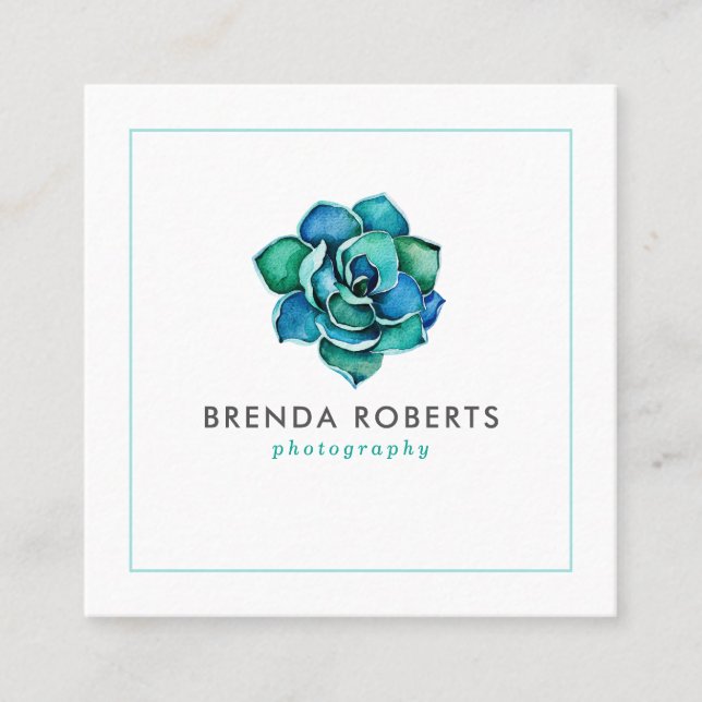 Tarjeta De Visita Cuadrada Corona de Cactus azul-verde (Anverso)