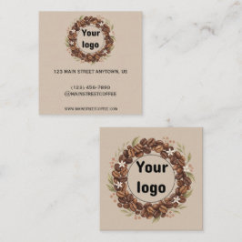 Tarjeta De Visita Cuadrada Corona de grano de café botánico con logotipo pers
