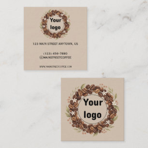 Tarjeta De Visita Cuadrada Corona de grano de café botánico con logotipo pers