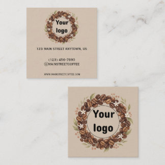 Tarjeta De Visita Cuadrada Corona de grano de café botánico con logotipo pers
