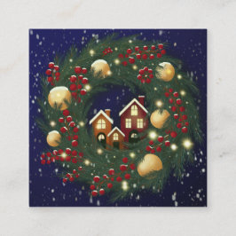 Tarjeta De Visita Cuadrada Corona de Navidad con ramas de pino