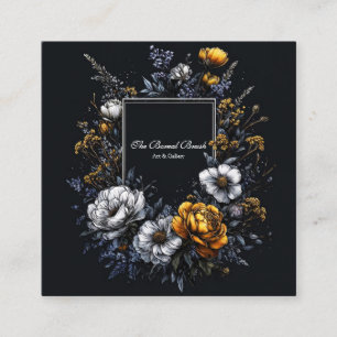 Tarjeta De Visita Cuadrada Corona Floral de Oro Negro Academia Oscura Elegant