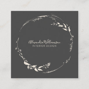 Tarjeta De Visita Cuadrada Corona floral en blanco y negro minimalista