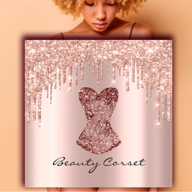 Tarjeta De Visita Cuadrada Corset Bridal Shower Boda Rosa de estilo (Corset Bridal Shower Wedding Stylist Rose Square Business Card)