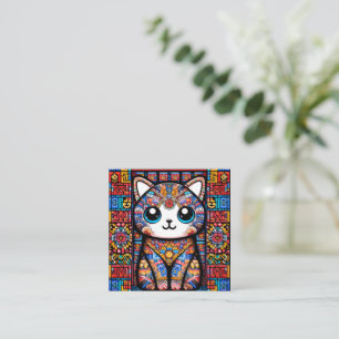 Tarjeta De Visita Cuadrada Cortar gato con encanto de patrón tradicional
