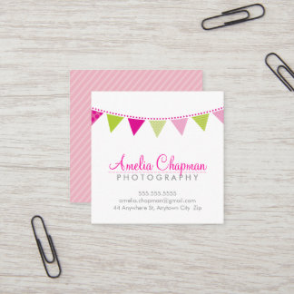 Tarjeta De Visita Cuadrada CORTE BRILLO BUNING negrita fiesta lima rosa verde
