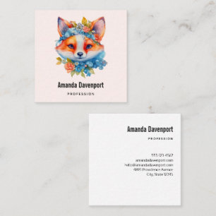 Tarjeta De Visita Cuadrada Corto Naranja Fox con corona floral