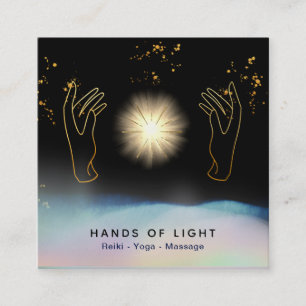 Tarjeta De Visita Cuadrada *~* Cósmico.  Manos curativas Universo Estrellas 