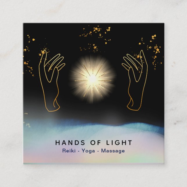 Tarjeta De Visita Cuadrada *~* Cósmico.  Manos curativas Universo Estrellas E (Anverso)