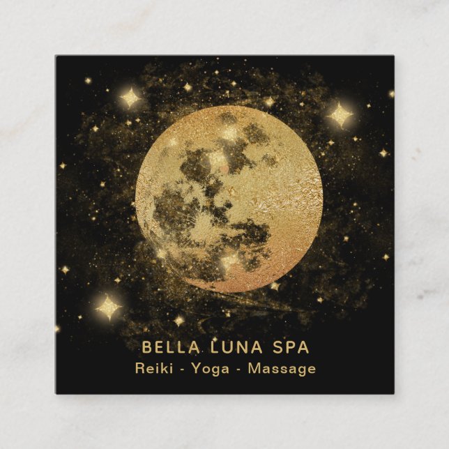 Tarjeta De Visita Cuadrada *~* Cosmos Gold Moon Purpurinas Estrellas Shaman (Anverso)