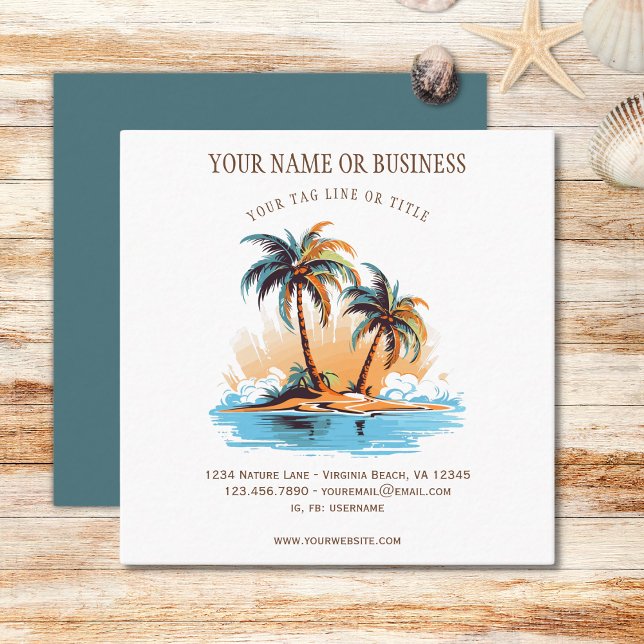 Tarjeta De Visita Cuadrada Costa de las Palmeras Tropicales (Tropical Beach Palm Trees Coastal Square Business Card )