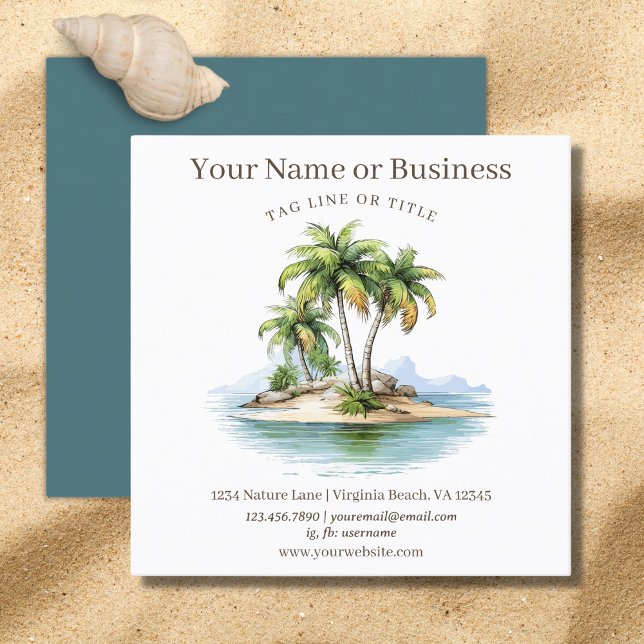 Tarjeta De Visita Cuadrada Costa de las Palmeras Tropicales (Tropical Beach Palm Trees Square Business Card)
