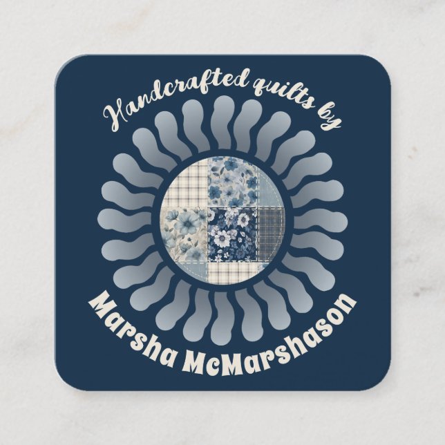 Tarjeta De Visita Cuadrada Costillas de costura de edredón hippie solar (Anverso)