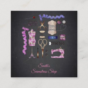 Tarjeta De Visita Cuadrada Costurera de la pizarra del vintage