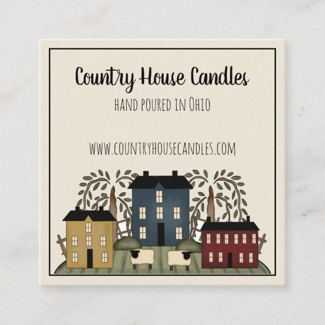 Tarjeta De Visita Cuadrada Country House Whimsical Kraft (Anverso)