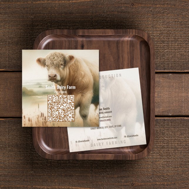 Tarjeta De Visita Cuadrada Cow QR Code Square Business Cards (Cow QR Code Square Business Cards (front and back))