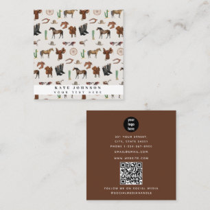 Tarjeta De Visita Cuadrada Cowboy Cowgirl Western Rodeo Country QR Code