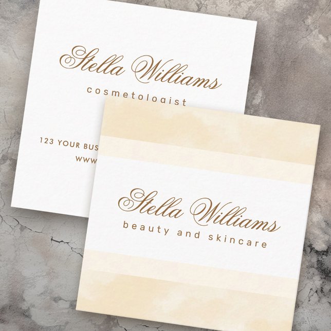 Tarjeta De Visita Cuadrada Cream acuarela moda spa boutique calilisis (Cream watercolor trendy spa boutique calligraphy square business card)