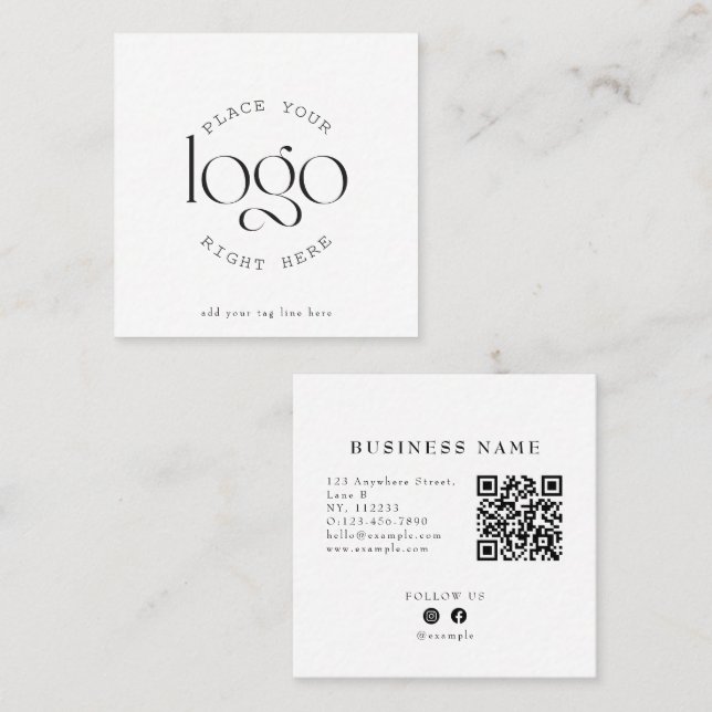 Tarjeta De Visita Cuadrada Create Your Own Custom Business Logo Modern White (Anverso / Reverso)