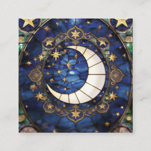 Tarjeta De Visita Cuadrada Creciente Celestial Vidriera Ornata Luna