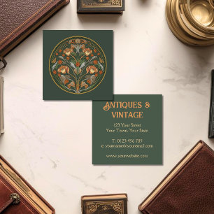 Tarjeta De Visita Cuadrada Crema Verde Art Nouveau