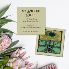 Tarjeta De Visita Cuadrada Crema verde Art Nouveau