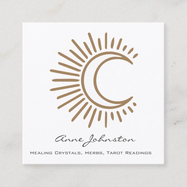 Tarjeta De Visita Cuadrada Cresent Moon Boho Square Business Card (Anverso)