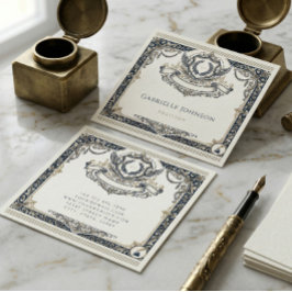 Tarjeta De Visita Cuadrada Crest Monograma Iniciales Vintage Elegantes de Luj