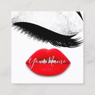 Tarjeta De Visita Cuadrada Créup Boutique White Kiss Red Lips Lash QR Code