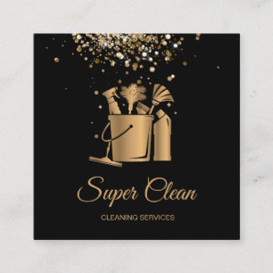 Tarjeta De Visita Cuadrada Criada de limpieza profesional de casas Gold Glitt