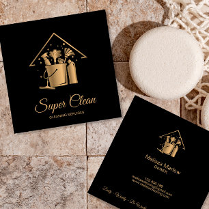 Tarjeta De Visita Cuadrada Criada de limpieza profesional de casas Gold Glitt