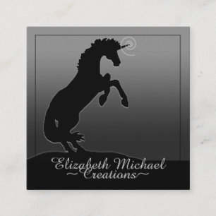 Tarjeta De Visita Cuadrada Criar unicornio negro (gris descolorido)
