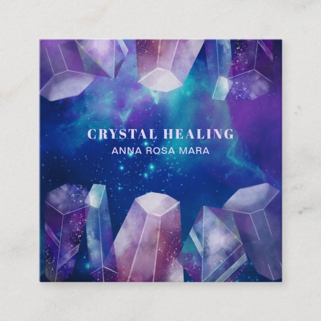 Tarjeta De Visita Cuadrada * Cristal del universo de la acuarela de las (Anverso)