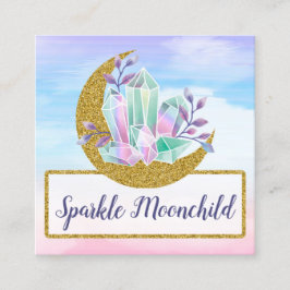 Tarjeta De Visita Cuadrada Cristales acuarelas y redes sociales Gold Moon